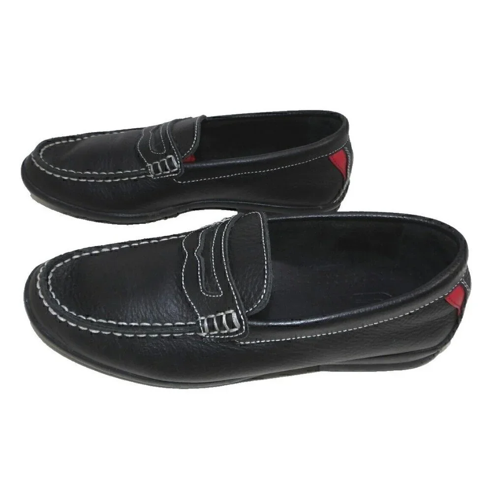 FOOTJOY black leather loafers, moccasins with red accents men's size 7 M